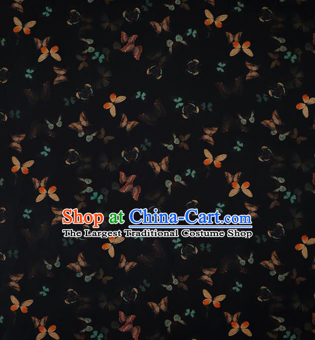 Chinese Classical Butterfly Pattern Black Brocade Fabric Traditional Gambiered Guangdong Gauze Cheongsam Silk Drapery