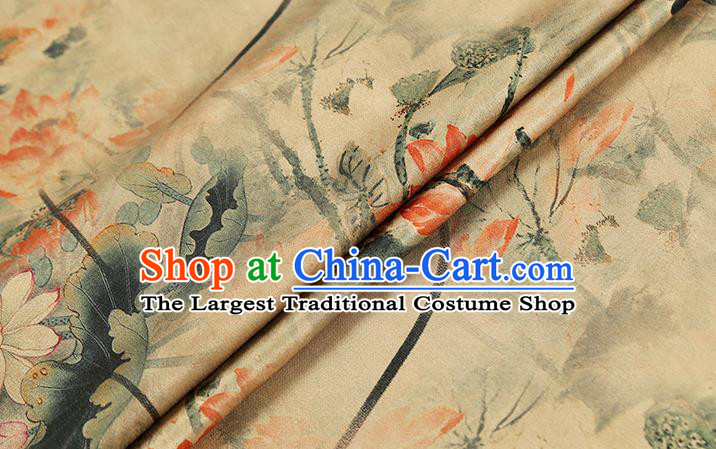 Chinese Classical Lotus Pattern Light Yellow Brocade Fabric Cheongsam Silk Drapery Traditional Gambiered Guangdong Gauze