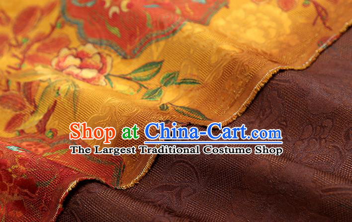 Chinese Traditional Gambiered Guangdong Gauze Classical Peony Pattern Golden Brocade Fabric Cheongsam Silk Drapery