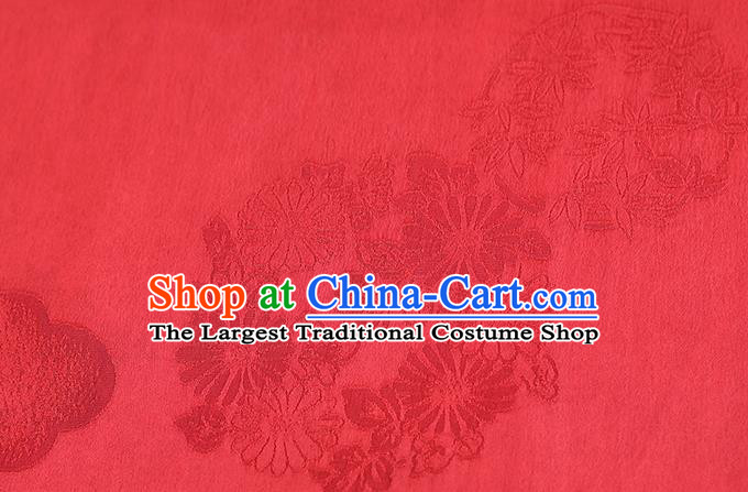 Chinese Traditional Jacquard Red Gambiered Guangdong Gauze Cheongsam Silk Drapery Classical Chrysanthemum Pattern Brocade Fabric