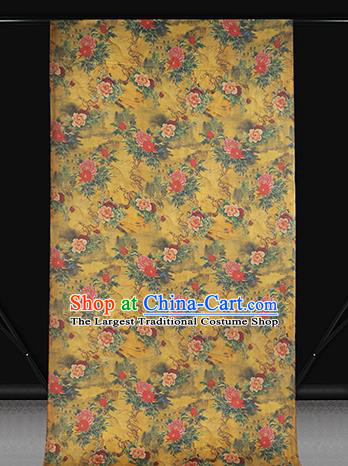 Chinese Classical Peony Pattern Yellow Brocade Fabric Cheongsam Silk Drapery Traditional Gambiered Guangdong Gauze Cloth