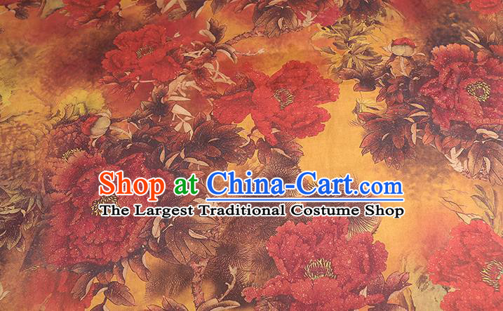 Chinese Cheongsam Silk Drapery Traditional Gambiered Guangdong Gauze Cloth Classical Peony Pattern Orange Brocade Fabric