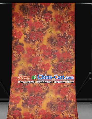Chinese Cheongsam Silk Drapery Traditional Gambiered Guangdong Gauze Cloth Classical Peony Pattern Orange Brocade Fabric