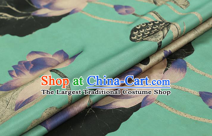 Chinese Classical Lotus Pattern Green Brocade Fabric Cheongsam Gambiered Guangdong Gauze Cloth Traditional Silk Drapery