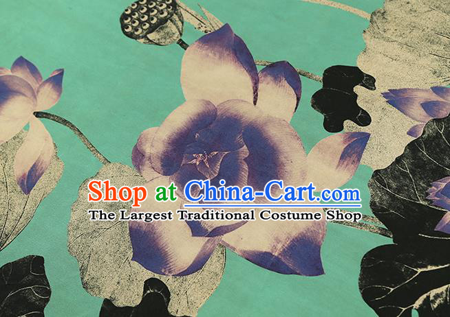 Chinese Classical Lotus Pattern Green Brocade Fabric Cheongsam Gambiered Guangdong Gauze Cloth Traditional Silk Drapery