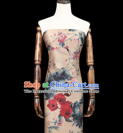 Chinese Classical Flowers Pattern Beige Brocade Cheongsam Gambiered Guangdong Gauze Fabric Traditional Silk Drapery