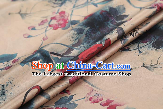 Chinese Classical Flowers Pattern Beige Brocade Cheongsam Gambiered Guangdong Gauze Fabric Traditional Silk Drapery