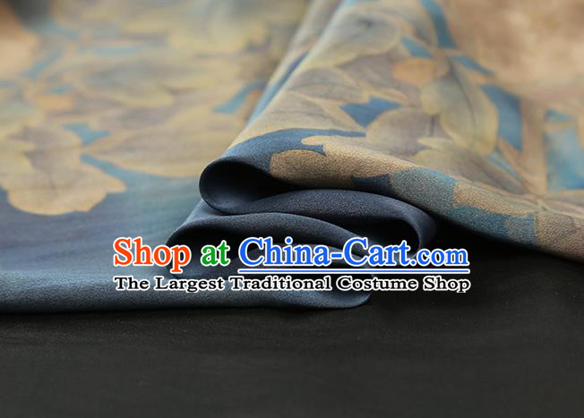 Chinese Traditional Silk Drapery Classical Peony Pattern Blue Brocade Cheongsam Gambiered Guangdong Gauze Fabric