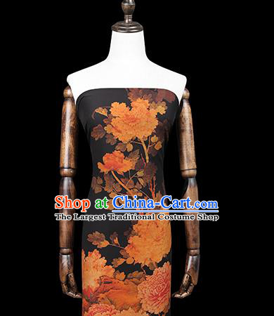 Chinese Classical Peony Pattern Brocade Black Gambiered Guangdong Gauze Fabric Traditional Cheongsam Silk Drapery