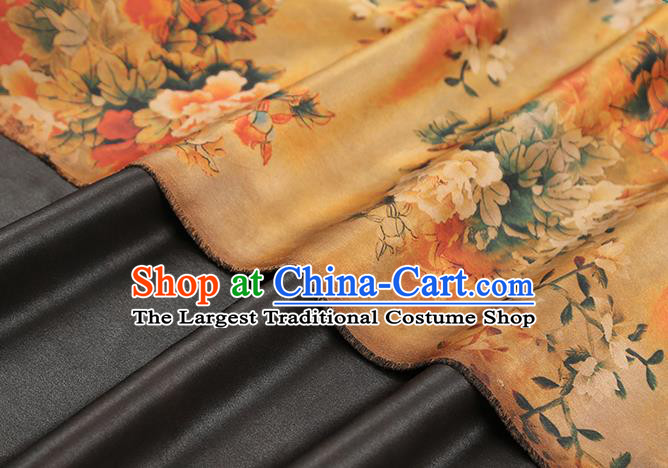 Chinese Traditional Cheongsam Silk Drapery Brocade Fabric Classical Peony Pattern Ginger Gambiered Guangdong Gauze