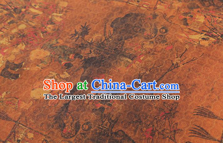 Chinese Traditional Cheongsam Brown Silk Drapery Classical Pedlar Pattern Gambiered Guangdong Gauze Brocade Fabric