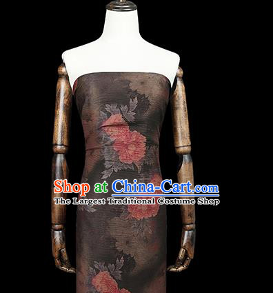 Chinese Brown Brocade Fabric Classical Peony Pattern Silk Drapery Traditional Cheongsam Gambiered Guangdong Gauze