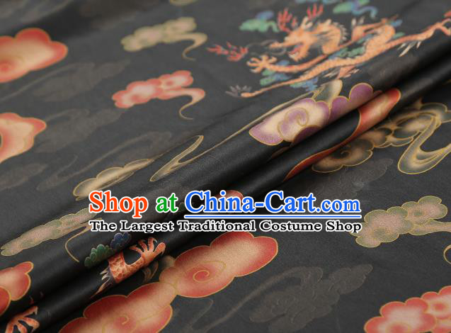 Chinese Classical Cloud Dragon Pattern Silk Drapery Traditional Cheongsam Gambiered Guangdong Gauze Black Brocade Fabric