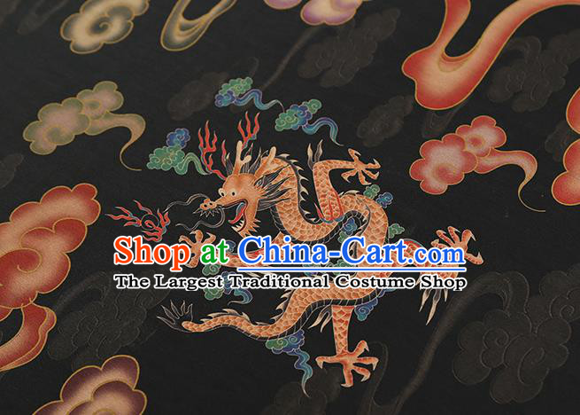 Chinese Classical Cloud Dragon Pattern Silk Drapery Traditional Cheongsam Gambiered Guangdong Gauze Black Brocade Fabric