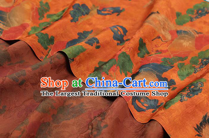 Chinese Classical Cranes Pattern Silk Drapery Traditional Cheongsam Gambiered Guangdong Gauze Orange Brocade Fabric