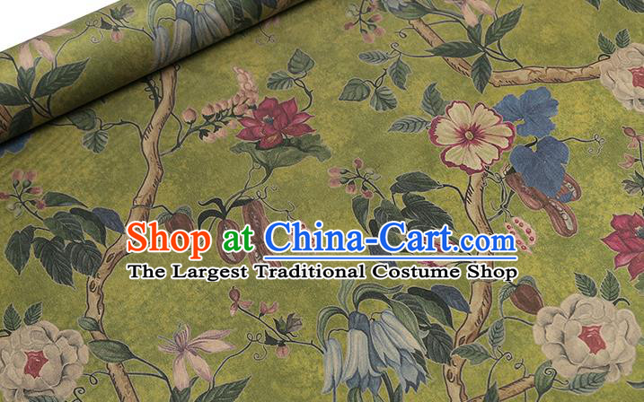 Chinese Classical Hibiscus Pattern Silk Drapery Traditional Cheongsam Satin White Brocade Fabric