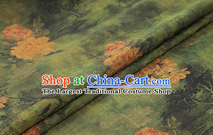 Chinese Traditional Cheongsam Green Satin Classical Peony Pattern Silk Drapery Brocade Fabric