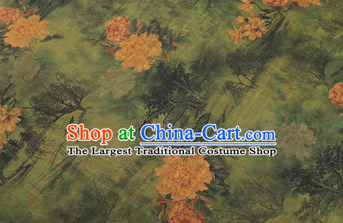Chinese Traditional Cheongsam Green Satin Classical Peony Pattern Silk Drapery Brocade Fabric