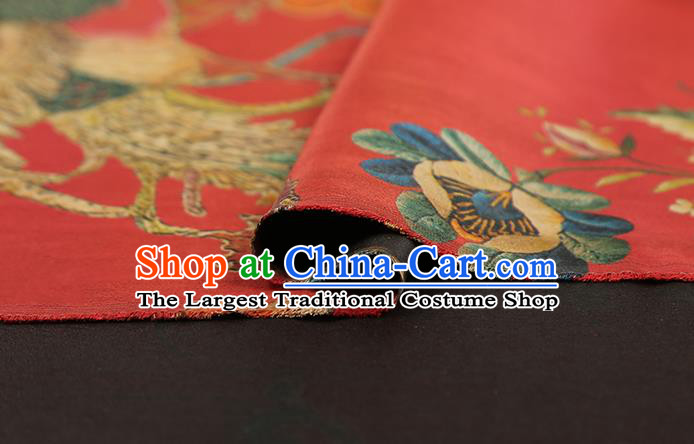 Chinese Traditional Wedding Brocade Fabric Red Satin Classical Phoenix Peony Pattern Silk Drapery