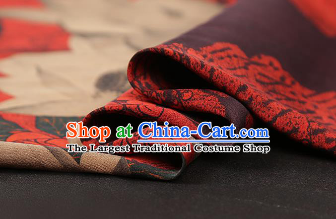 Chinese Traditional Brocade Drapery Classical Lotus Pattern Silk Fabric Cheongsam Red Gambiered Guangdong Gauze