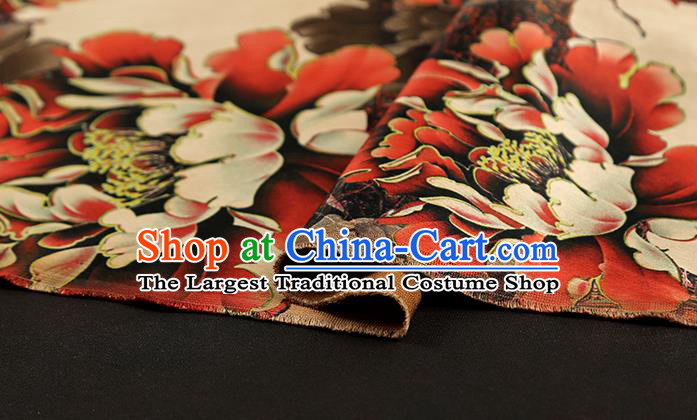 Chinese Traditional Ginger Brocade Drapery Cheongsam Gambiered Guangdong Gauze Classical Peony Pattern Silk Fabric