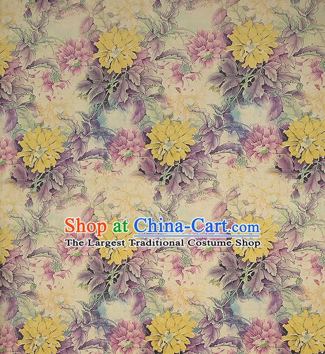 Chinese Cheongsam Lilac Silk Fabric Traditional Brocade Cloth Classical Flowers Pattern Gambiered Guangdong Gauze Drapery