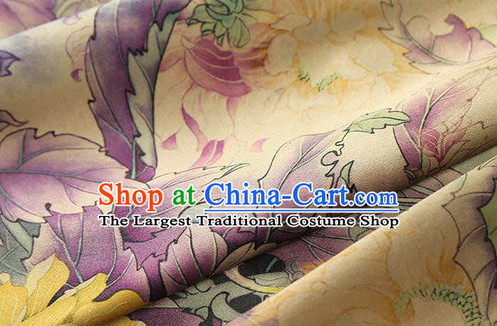 Chinese Cheongsam Lilac Silk Fabric Traditional Brocade Cloth Classical Flowers Pattern Gambiered Guangdong Gauze Drapery
