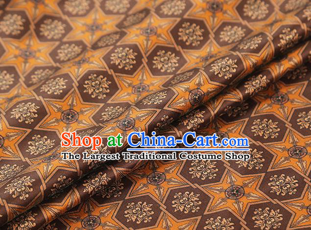 Chinese Cheongsam Orange Silk Fabric Classical Geometry Pattern Gambiered Guangdong Gauze Drapery Traditional Brocade Cloth