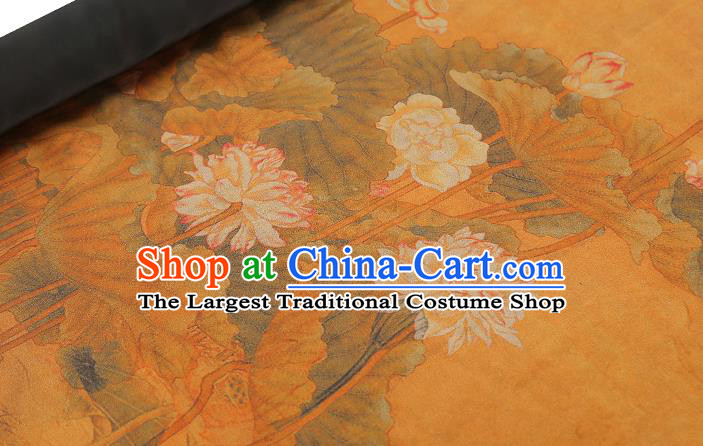 Chinese Traditional Orange Brocade Drapery Cheongsam Gambiered Guangdong Gauze Classical Lotus Pattern Silk Fabric