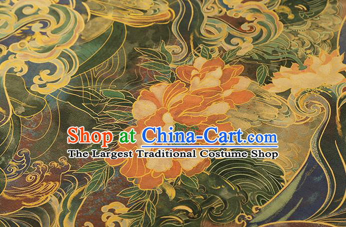 Chinese Cheongsam Gambiered Guangdong Gauze Classical Wave Peony Pattern Silk Fabric Traditional Green Brocade Drapery