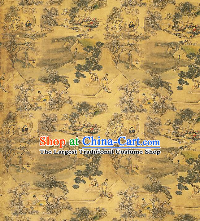 Chinese Traditional Yellow Brocade Drapery Cheongsam Gambiered Guangdong Gauze Classical Beauty Pattern Silk Fabric
