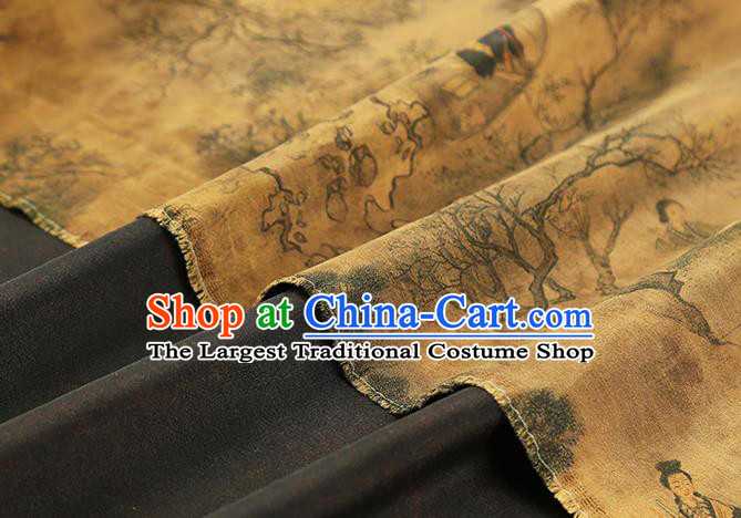 Chinese Traditional Yellow Brocade Drapery Cheongsam Gambiered Guangdong Gauze Classical Beauty Pattern Silk Fabric