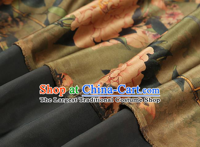 Chinese Classical Peony Pattern Light Green Brocade Drapery Traditional Gambiered Guangdong Gauze Cheongsam Silk Fabric