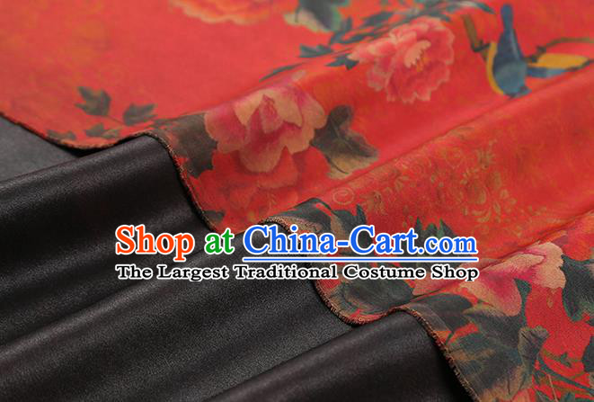 Chinese Cheongsam Gambiered Guangdong Gauze Classical Peony Pattern Silk Fabric Traditional Red Brocade Drapery