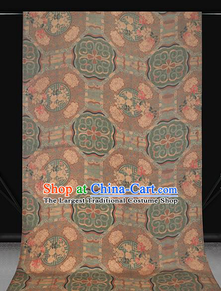 Chinese Classical Lotus Pattern Brown Brocade Drapery Cheongsam Silk Fabric Traditional Gambiered Guangdong Gauze