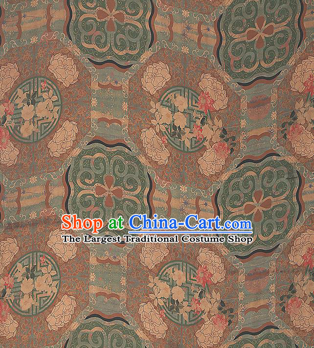 Chinese Classical Lotus Pattern Brown Brocade Drapery Cheongsam Silk Fabric Traditional Gambiered Guangdong Gauze