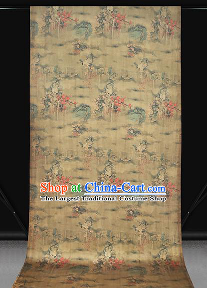 Chinese Cheongsam Silk Fabric Traditional Gambiered Guangdong Gauze Classical Crane Plum Pattern Ginger Brocade Drapery