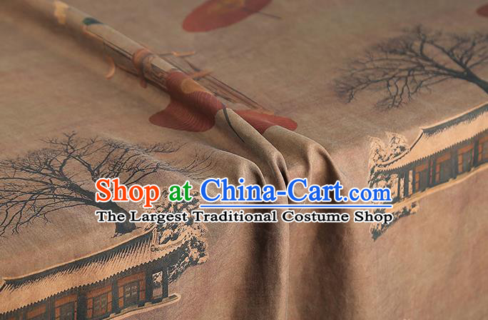 Chinese Traditional Gambiered Guangdong Gauze Classical Umbrella Pattern Brown Brocade Drapery Cheongsam Silk Fabric