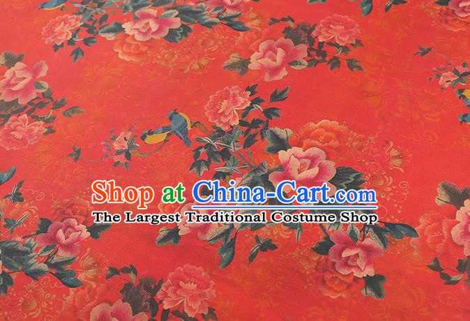 Chinese Cheongsam Gambiered Guangdong Gauze Classical Peony Pattern Silk Fabric Traditional Red Brocade Drapery