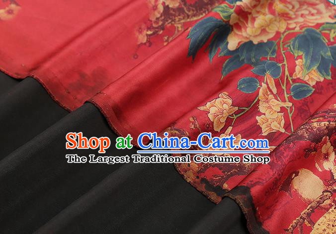 Chinese Traditional Gambiered Guangdong Gauze Cheongsam Silk Fabric Classical Peony Plum Pattern Red Brocade Drapery