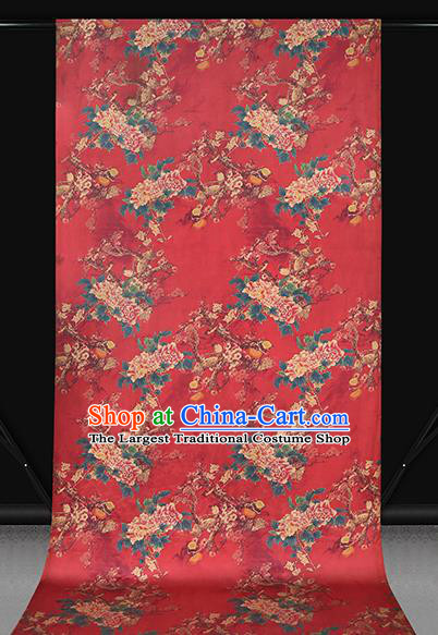 Chinese Traditional Gambiered Guangdong Gauze Cheongsam Silk Fabric Classical Peony Plum Pattern Red Brocade Drapery