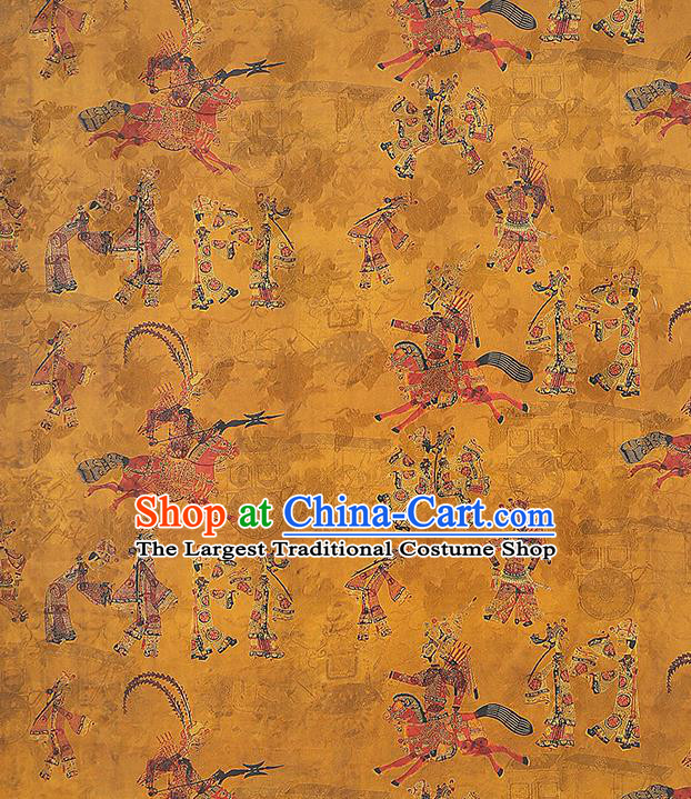 Chinese Traditional Yellow Gambiered Guangdong Gauze Classical Shadow Puppetry Pattern Brocade Drapery Cheongsam Silk Fabric