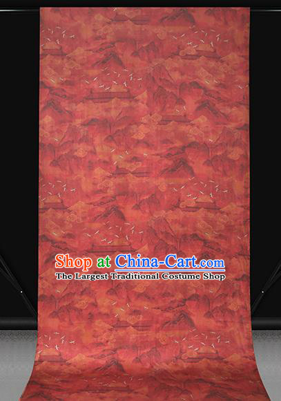 Chinese Classical Cloud Crane Pattern Brocade Drapery Cheongsam Red Silk Fabric Traditional Gambiered Guangdong Gauze