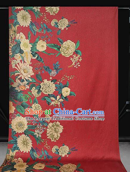 Chinese Classical Camellia Pattern Red Brocade Drapery Traditional Gambiered Guangdong Gauze Cheongsam Silk Fabric