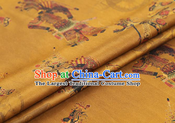 Chinese Classical Shadow Puppetry Pattern Yellow Brocade Drapery Silk Fabric Traditional Cheongsam Gambiered Guangdong Gauze
