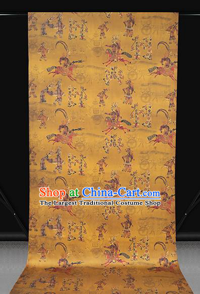 Chinese Classical Shadow Puppetry Pattern Yellow Brocade Drapery Silk Fabric Traditional Cheongsam Gambiered Guangdong Gauze