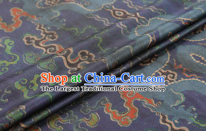 Chinese Classical Dragon Pattern Silk Fabric Traditional Jacquard Brocade Drapery Cheongsam Navy Gambiered Guangdong Gauze