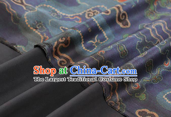 Chinese Classical Dragon Pattern Silk Fabric Traditional Jacquard Brocade Drapery Cheongsam Navy Gambiered Guangdong Gauze