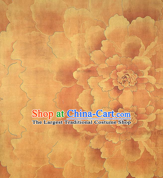 Chinese Traditional Cheongsam Gambiered Guangdong Gauze Classical Peony Pattern Silk Drapery Golden Brocade Fabric