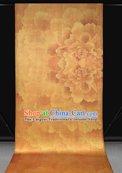 Chinese Traditional Cheongsam Gambiered Guangdong Gauze Classical Peony Pattern Silk Drapery Golden Brocade Fabric